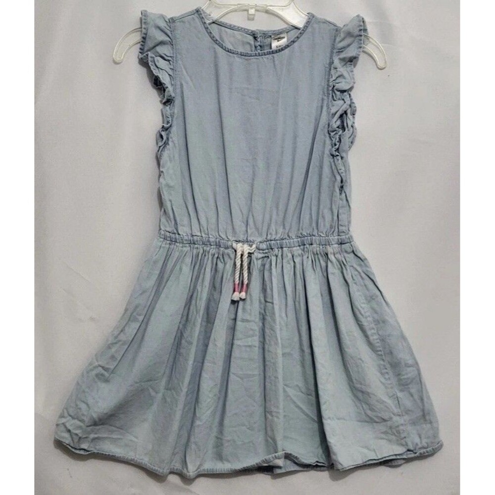 OshKosh B’gosh Girls 6 6X Light Blue Chambray Dress Ruffle Sleeve Drawstring